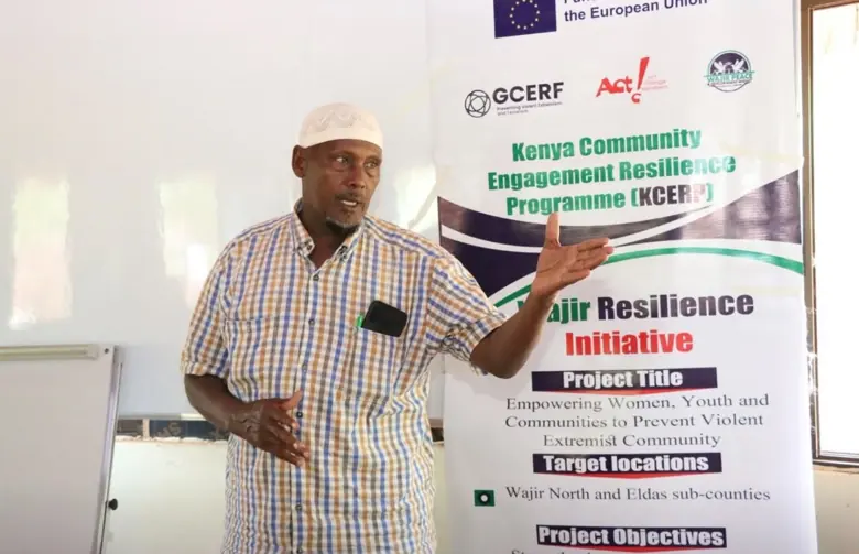 Participant speaking at a Wajir Resilience Initiative session