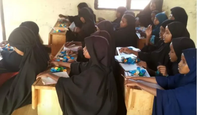 Girls learning together in a classroom